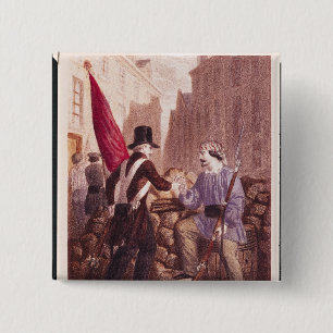 A Worker Sharing his Bread with a Student 15 Cm Square Badge