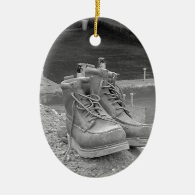 A Working Man's Boots Ceramic Tree Decoration (Front)