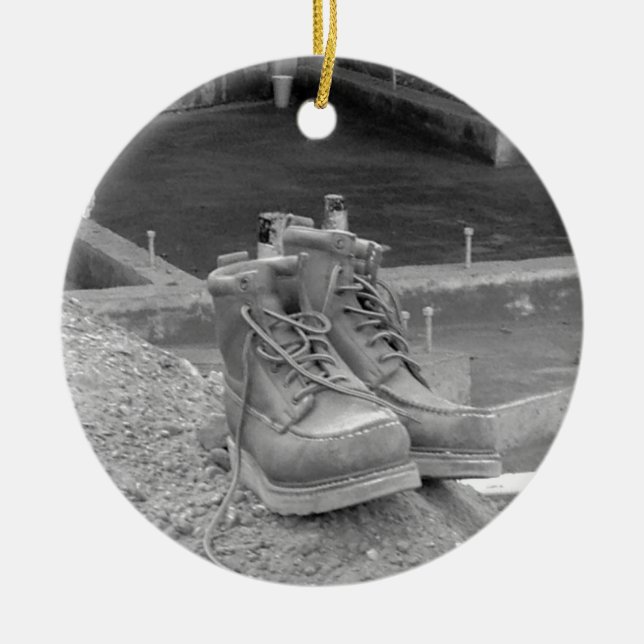 A Working Man's Boots Ceramic Tree Decoration (Front)