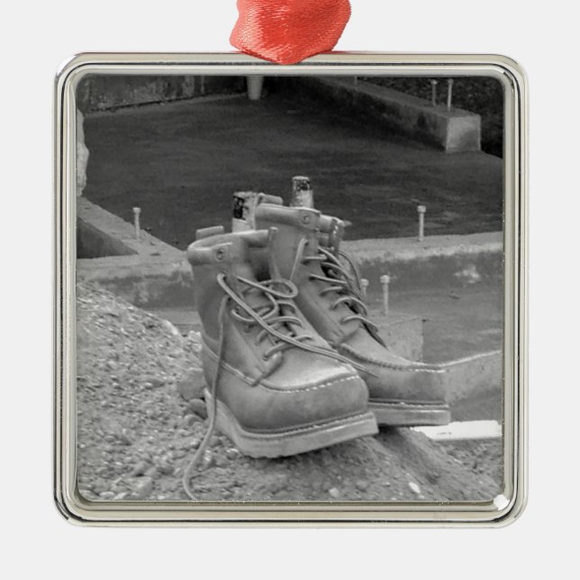 A Working Man's Boots Metal Tree Decoration (Front)