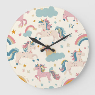 A world of baby unicorns large clock