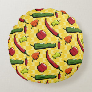 A World of Chilli Peppers Round Pillow
