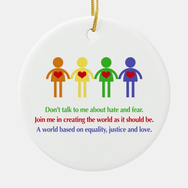 A World of Equality, Justice and Love Ceramic Tree Decoration (Front)
