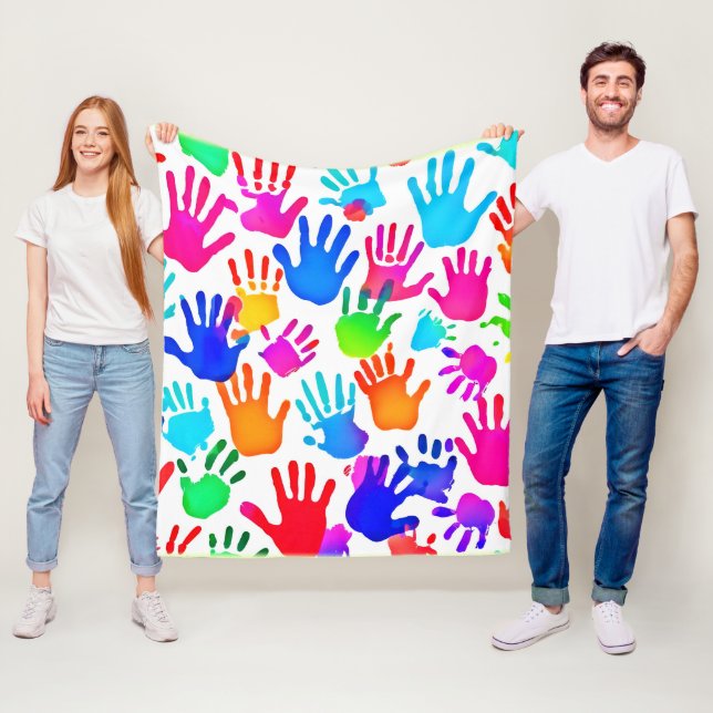 A World of Hands in Colour Fleece Blanket (In Situ)