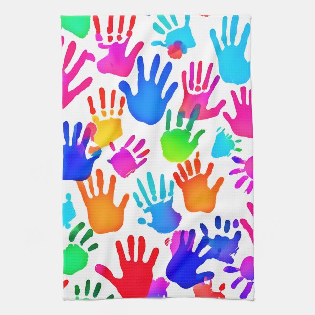 A World of Hands in Colour Tea Towel (Vertical)