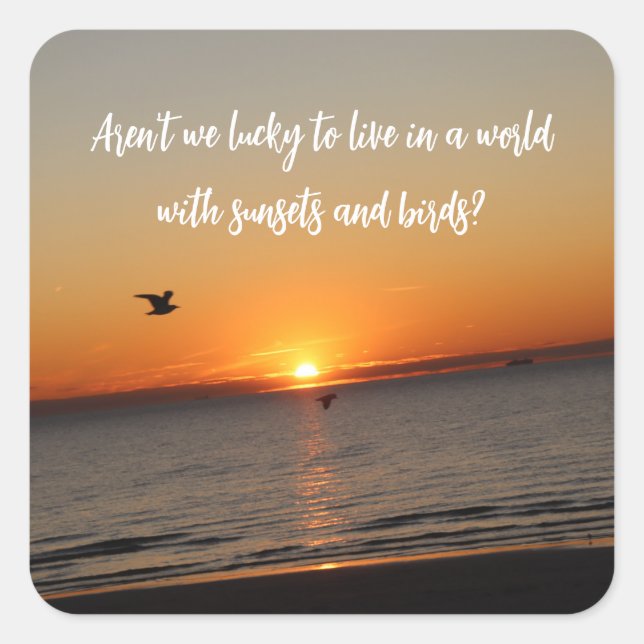 "A World With Sunsets and Birds" Square Sticker (Front)
