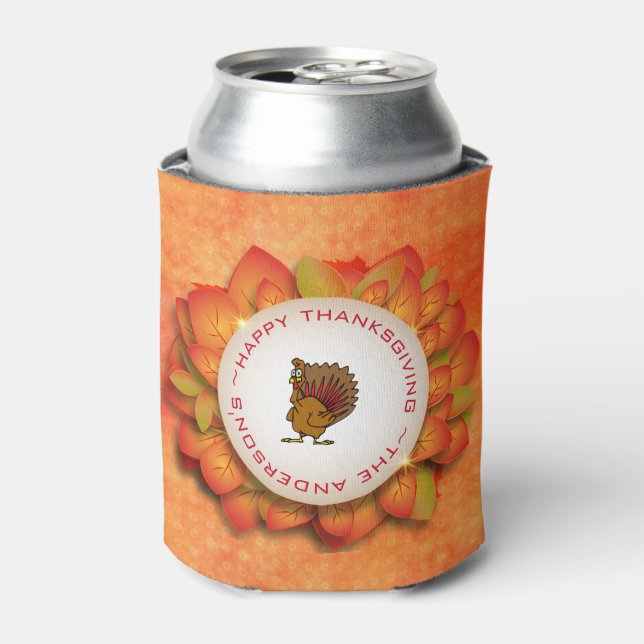 A Wreath of Autumn Leaves & Turkey Can Cooler (Can Front)