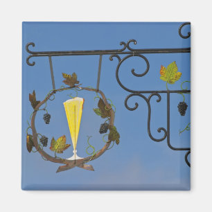 A wrought iron sign that illustrates the theme magnet