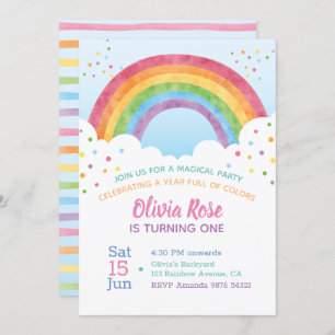 A Year Full of Colours Rainbow First Birthday In Invitation