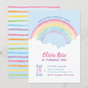 A Year Full of Colours Rainbow First Birthday Invitation