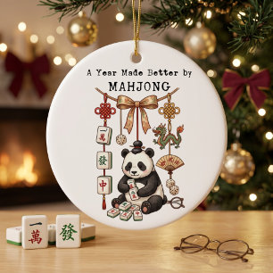 A year Made Better By Mahjong Christmas Panda Ceramic Tree Decoration