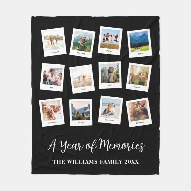 A Year of Memories Family Monthly Photo Collage Fleece Blanket (Front)