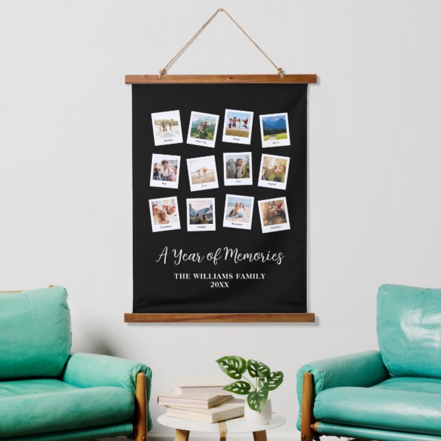 A Year of Memories Family Monthly Photo Collage Hanging Tapestry (Living Room)