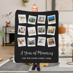 A Year of Memories Family Monthly Photo Collage Sherpa Blanket
