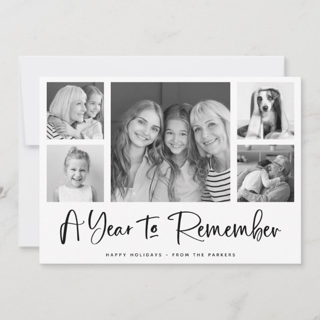 A Year to Remember | Minimalist Photo Grid Holiday Card (Front)