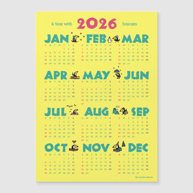 A Year with Toucans: Calendar 2026-Y マグネットカード (Front)