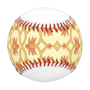 a yellow and white background with an intricate de baseball