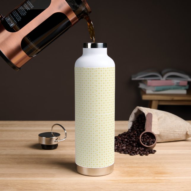 a yellow and white background with small circles water bottle (Coffee)