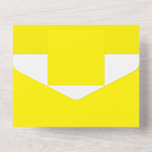 a yellow background with a black border all in one invitation (Back)