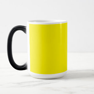 a yellow background with a black border magic mug