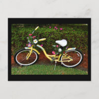 A Yellow Bicycle Covered in Flowers - funny back