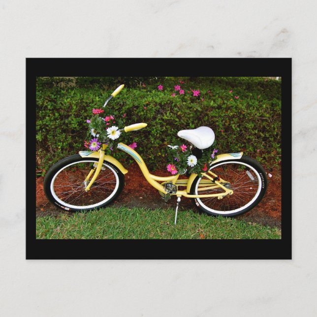 A Yellow Bicycle Covered in Flowers - funny back Postcard (Front)