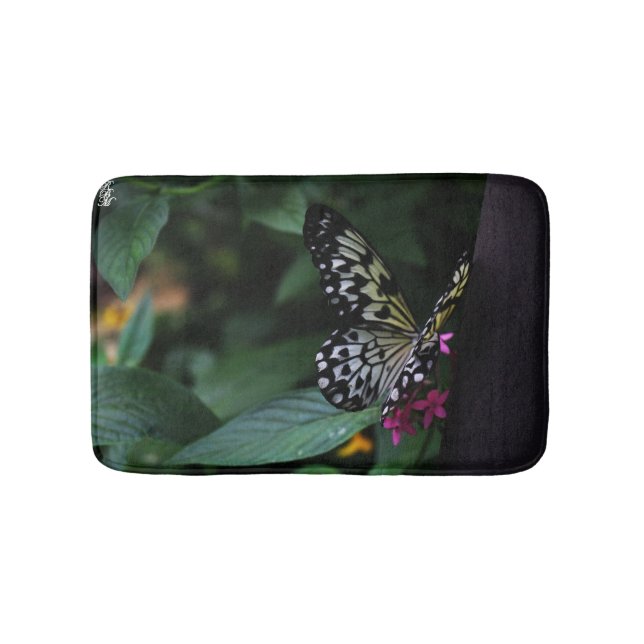 A Yellow Butterfly on Pink Flowers Bath Mat (Front)