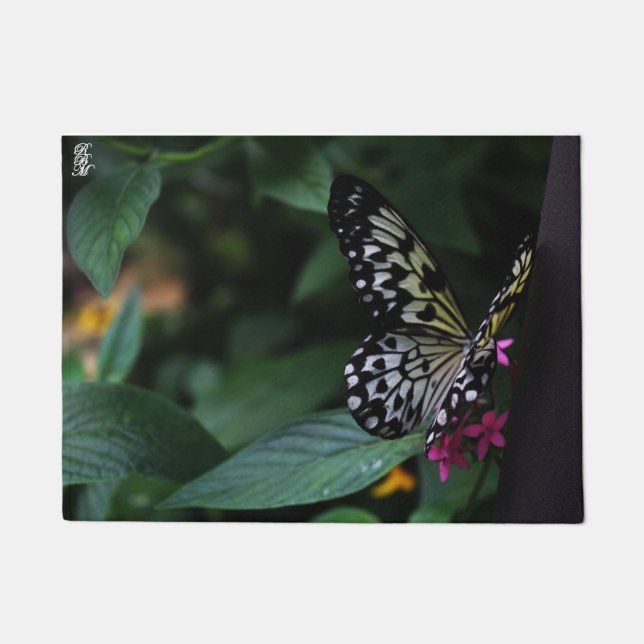 A Yellow Butterfly on Pink Flowers Doormat (Front)