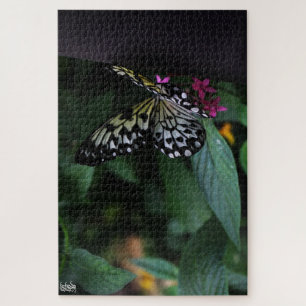 A Yellow Butterfly on Pink Flowers Jigsaw Puzzle