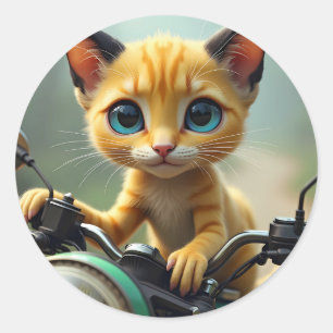 A yellow cat with black ears and big blue eyes classic round sticker