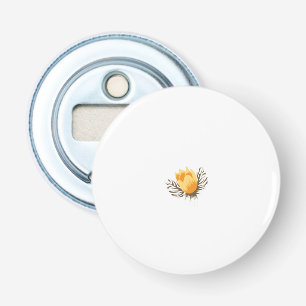 a yellow flower with leaves on a white background bottle opener