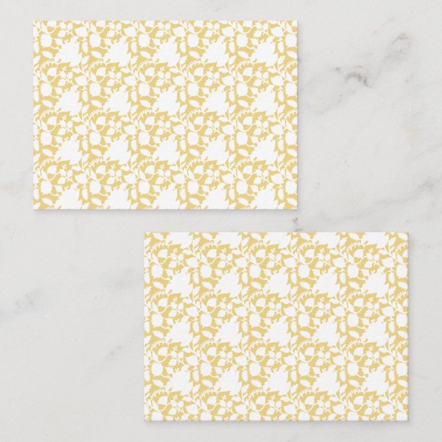 A yellow rug with a repeating motif pattern resemb place card (Front/Back)