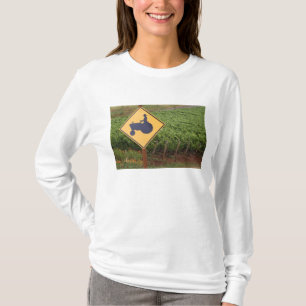 A yellow tractor crossing sign in the vineyard T-Shirt