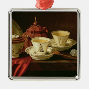 A Yixing Teapot and Chinese Porcelain Tete-a-Tete Metal Tree Decoration