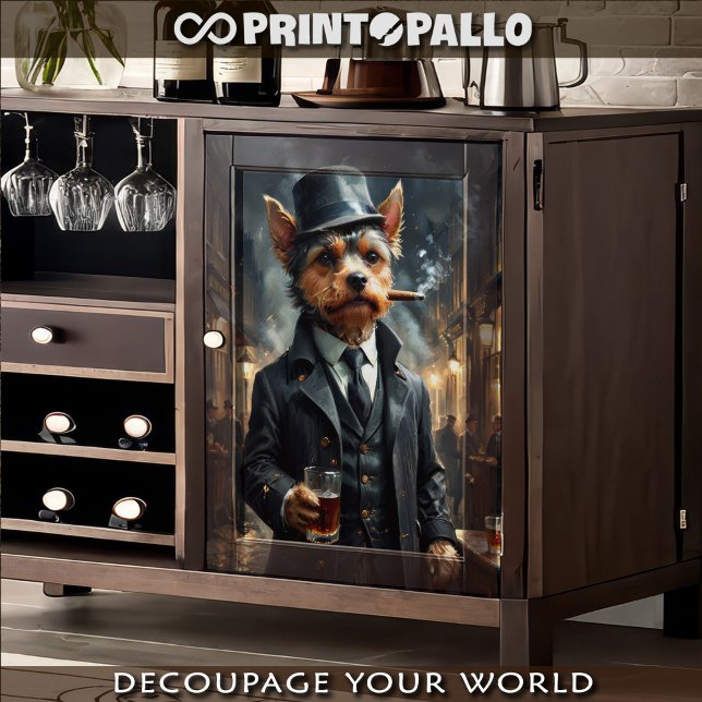 A Yorkshire Terrier with whiskey in 1920 Chicago  Tissue Paper (Creator Uploaded)