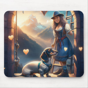 A Young Alpine Girl And Her Loving Dachshund Mouse Pad
