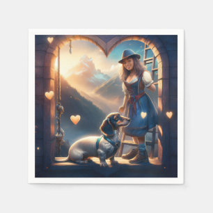 A Young Alpine Girl And Her Loving Dachshund  Napkin