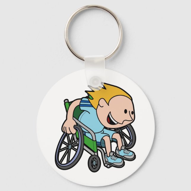 A young boy racing in a wheelchair key ring (Front)