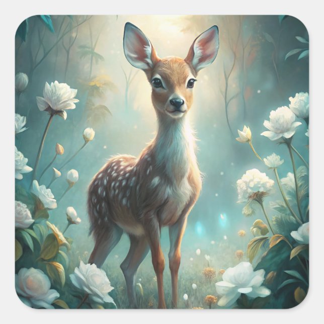 A Young Fawn Square Sticker (Front)