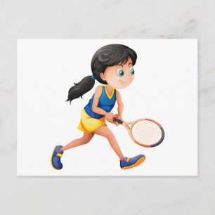 A young female player playing tennis postcard