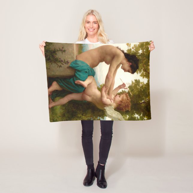 A Young Girl Defending Herself Against Eros Fleece Blanket (In Situ)