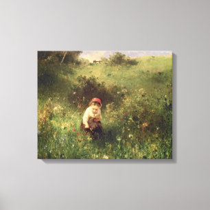 A Young Girl in a Field Canvas Print