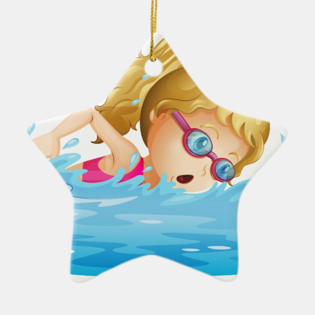 A young girl swimming ceramic tree decoration (Front)
