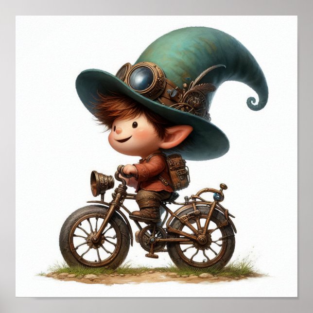 A Young Happy Child Riding a Steampunk Bicycle Poster (Front)