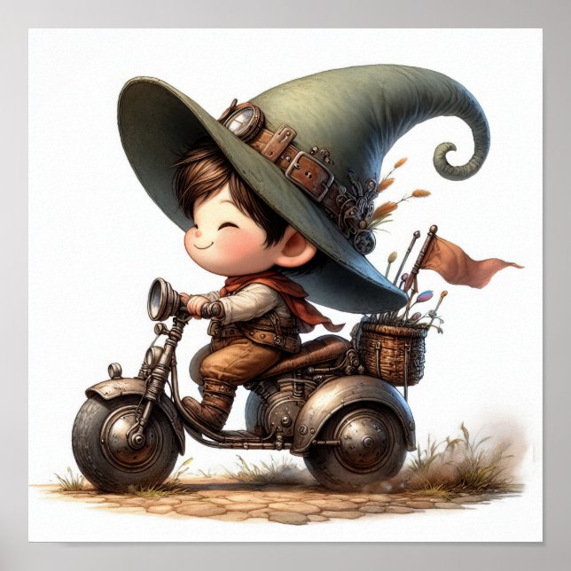A Young Happy Child Riding a Steampunk Scooter Poster (Front)
