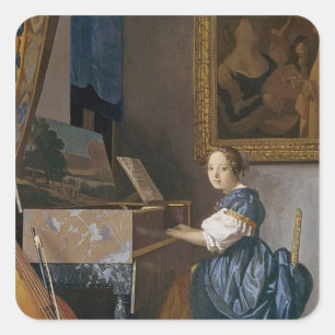 A Young Lady Seated at a Virginal, c.1670 Square Sticker