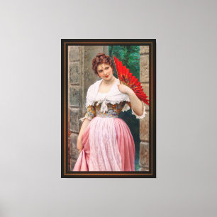 A Young Lady with a Red Fan by Eugen von Blaas Canvas Print