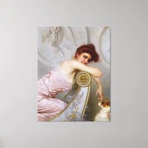 A Young Lady With Her Puppy by Vittorio Corcos Canvas Print