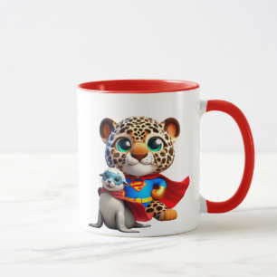 A young leopard and a baby super hero seal. mug