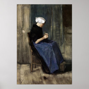 A Young Scheveningen Woman Knitting Poster